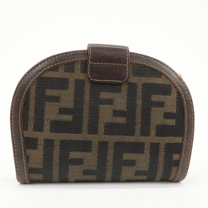 FENDI Zucca Canvas Leather Compact Wallet Black Brown 01223