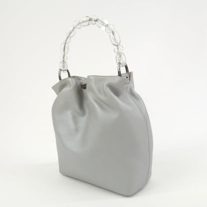 Christian Dior Maris Pearl Leather Hand Bag Silver Gray