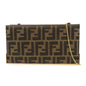 FENDI Zucca Leather Canvas Chain Shoulder Bag Brown