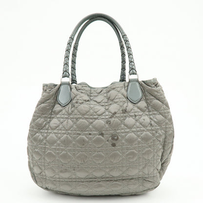 Christian Dior Cannage Nylon Leather Tote Bag Shoulder Bag Gray