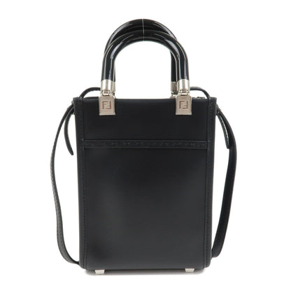 FENDI Leather Sunshine Shopper Small 2Way Bag Hand Bag Black 8BS051