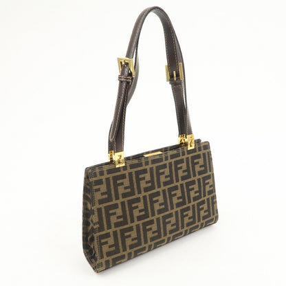 FENDI Zucca Canvas Leather Shoulder Bag Hand Bag Brown Black