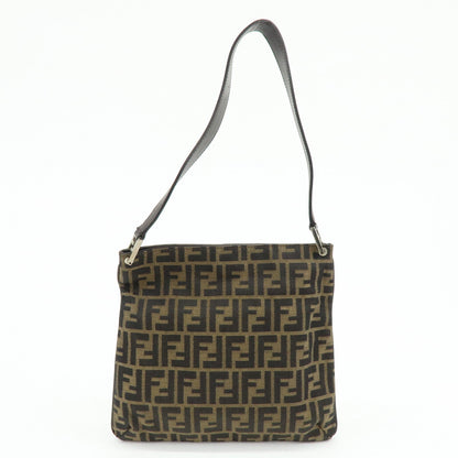 FENDI Zucca Canvas Leather Shoulder Bag Brown Black 83150820992