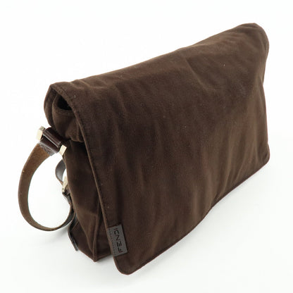 FENDI Wool Leather Shoulder Bag Crossbody Bag Brown 16071
