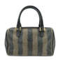 FENDI Pequin PVC Leather Boston Bag Hand Bag Black Brown