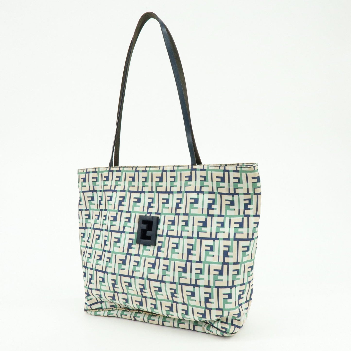 FENDI Zucca Nylon Leather Tote Bag Shoulder Bag Navy Green
