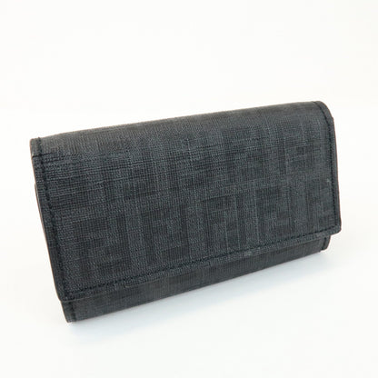 FENDI Zucca PVC Canvas 6 Rings Key Case Key Holder Black 8AP079