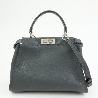 FENDI Peekaboo Selleria Leather 2Way Hand Shoulder Bag Gray 8BN290