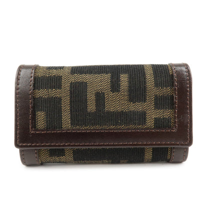 FENDI Zucca Canvas Leather 6 Ring Key Case Key Holder Brown 10163