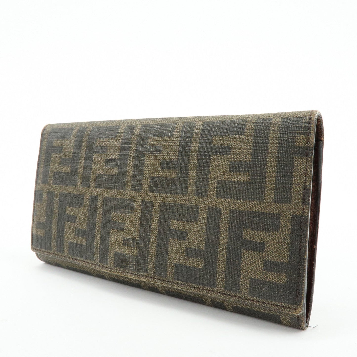 FENDI Zucca Leather Bi-fold Long Wallet Brown Black 8M0000