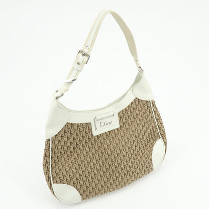 Christian Dior Trotter Jacguard Canvas Leather Shoulder Bag Brown
