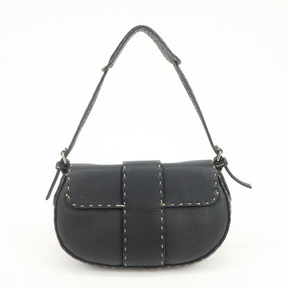 FENDI Seleria Leather Hand Bag Shoulder Bag Black 8BR430
