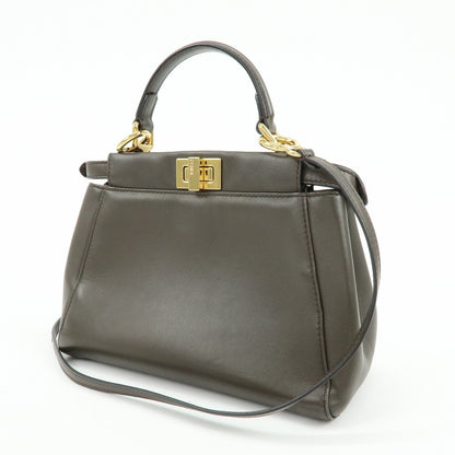 FENDI Mini Peekaboo Leather 2Way Bag Shoulder Bag Greige 8BN244