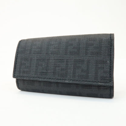 FENDI Zucca PVC Canvas 6 Rings Key Case Key Holder Black 8AP079
