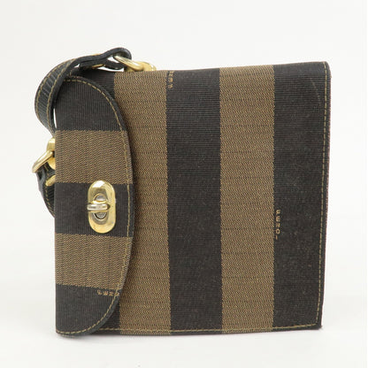 FENDI Pequin Logo Canvas Leather Shoulder Bag Crossbody Bag 15171