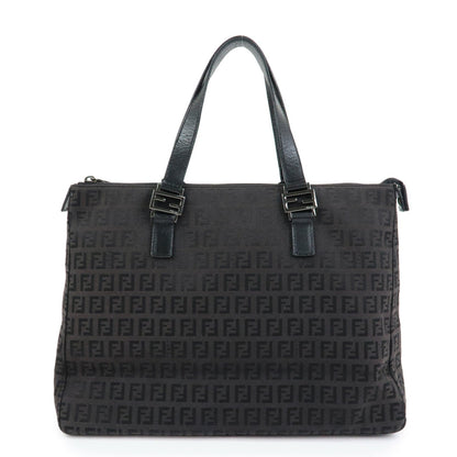 FENDI Zucchino Canvas Leather Tote Bag Hand Bag Black