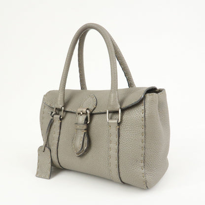 FENDI Seleria Mini Linda Leather Hand Shoulder Bag Greige 8BR486
