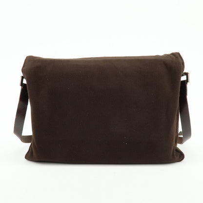 FENDI Wool Leather Shoulder Bag Crossbody Bag Brown 16071