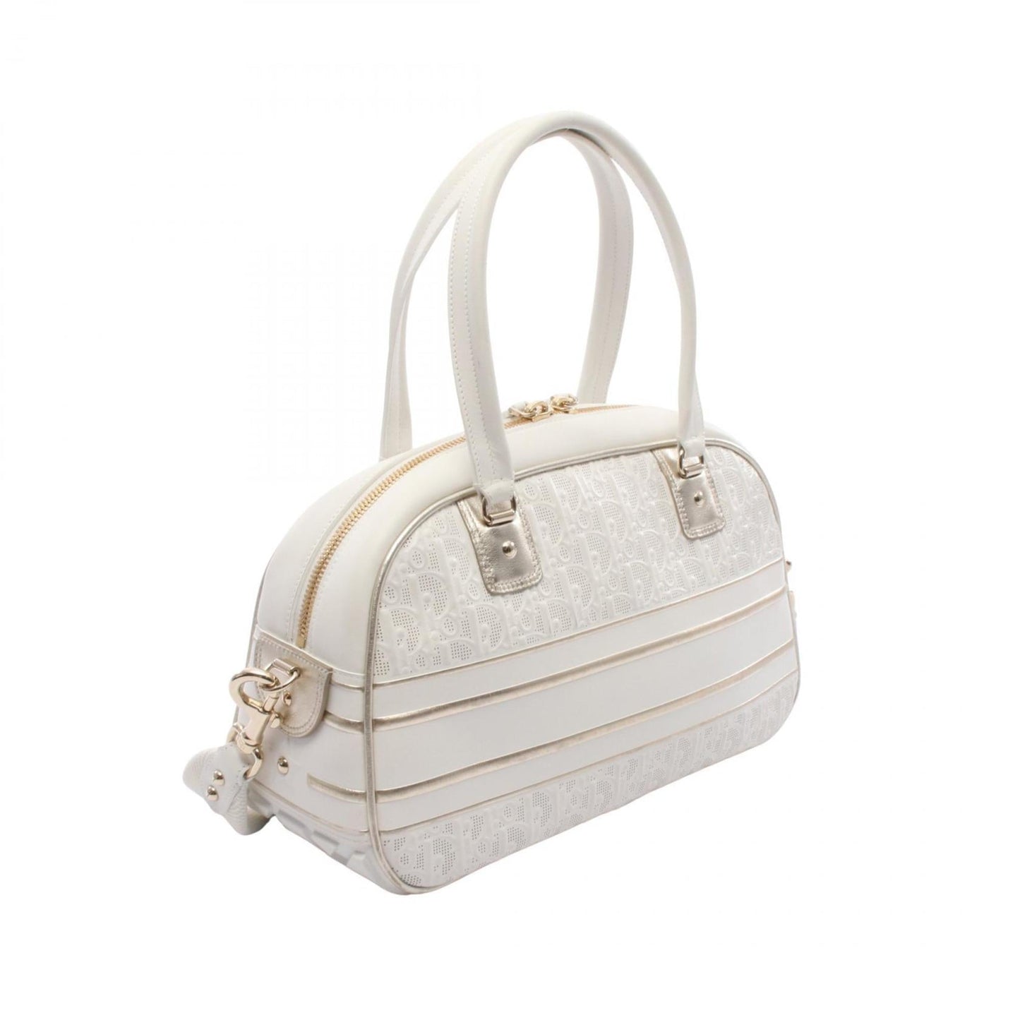 Christian Dior Gold White Leather Handbag