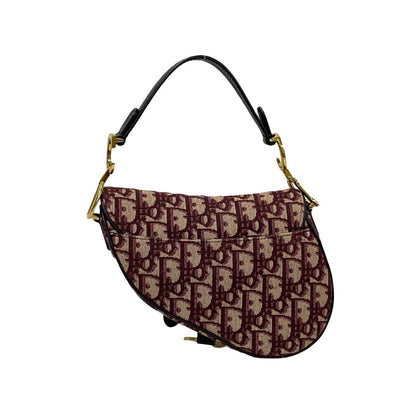 Christian Dior Red Color Leather Canvas Handbag Saddle Bag