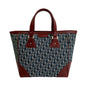 Christian Dior Navy Wine Canvas Leather Handbag Tote Bag Leather