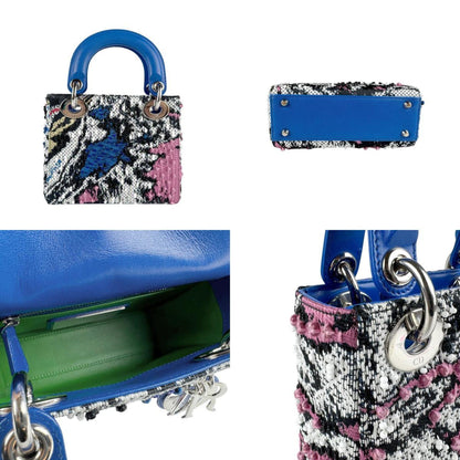 Christian Dior Black Blue Tweed Leather Handbag Shoulder Bag