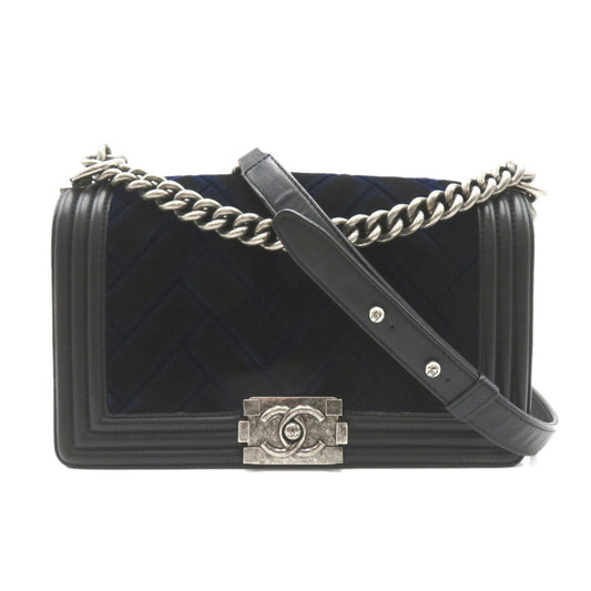Chanel Boy Chanel Chain Shoulder Bag, Lambskin (Sheepskin), Women's, Navy, Black