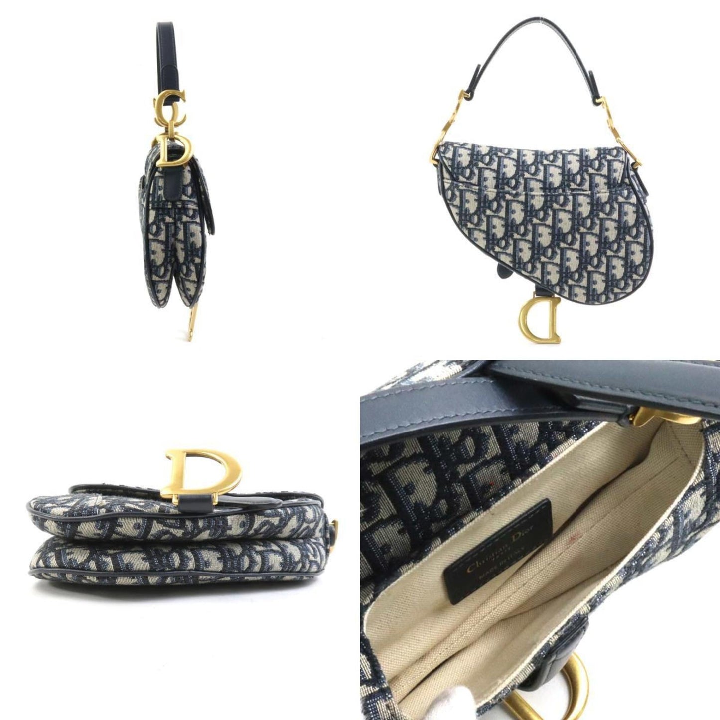 Christian Dior Navy Canvas Handbag Saddle Bag