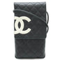 Chanel Cambon Line Coco Mark Shoulder Bag Pouch Pochette Leather Black White A28124