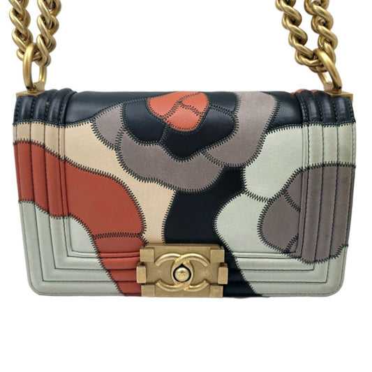Chanel boy shoulder bag 2WAY camellia navy multicolor G metal fittings No. 24 compact women's men's