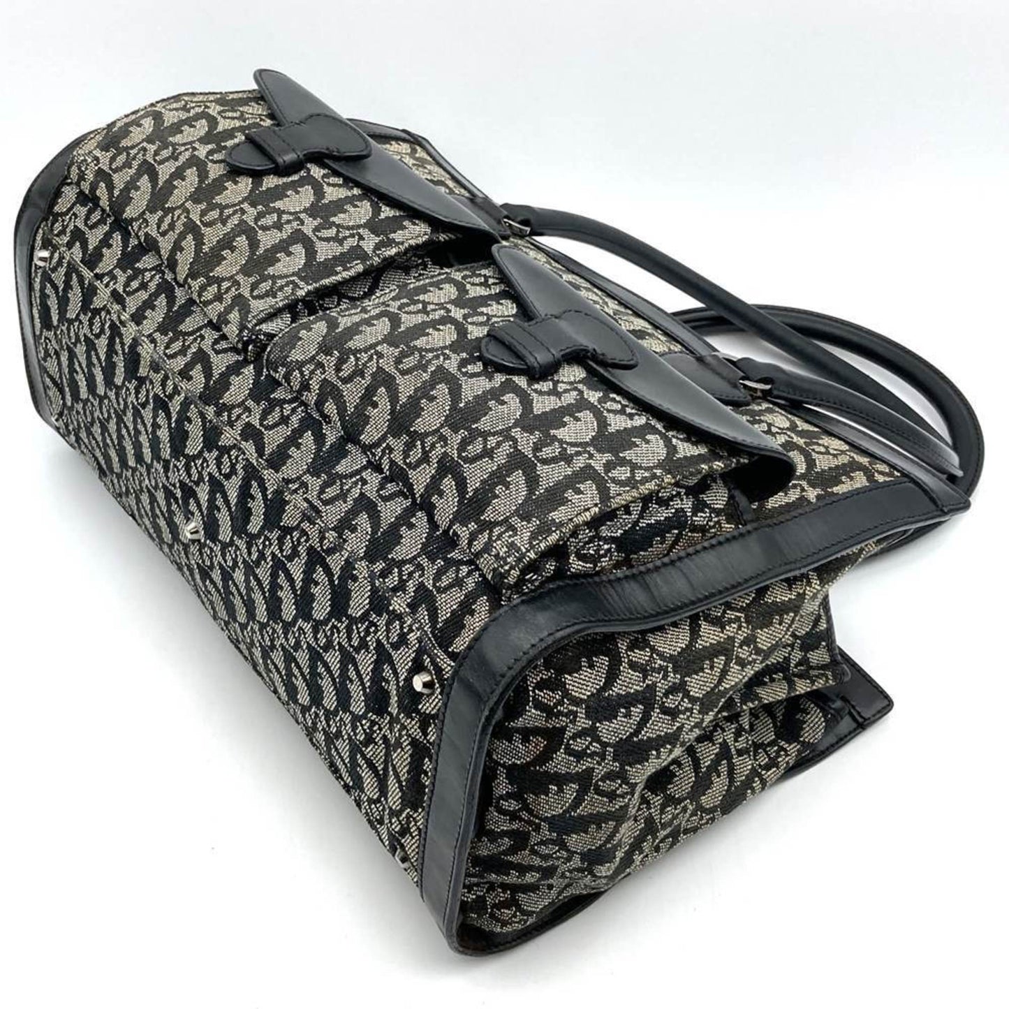 Christian Dior Black Canvas Leather Handbag Tote Bag Leather