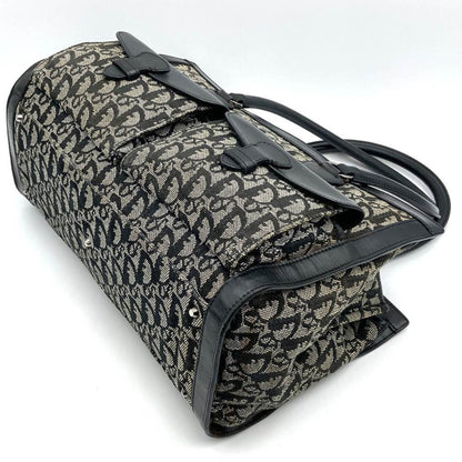 Christian Dior Black Canvas Leather Handbag Tote Bag Leather