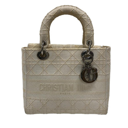 Christian Dior Lady Dior White Canvas Handbag