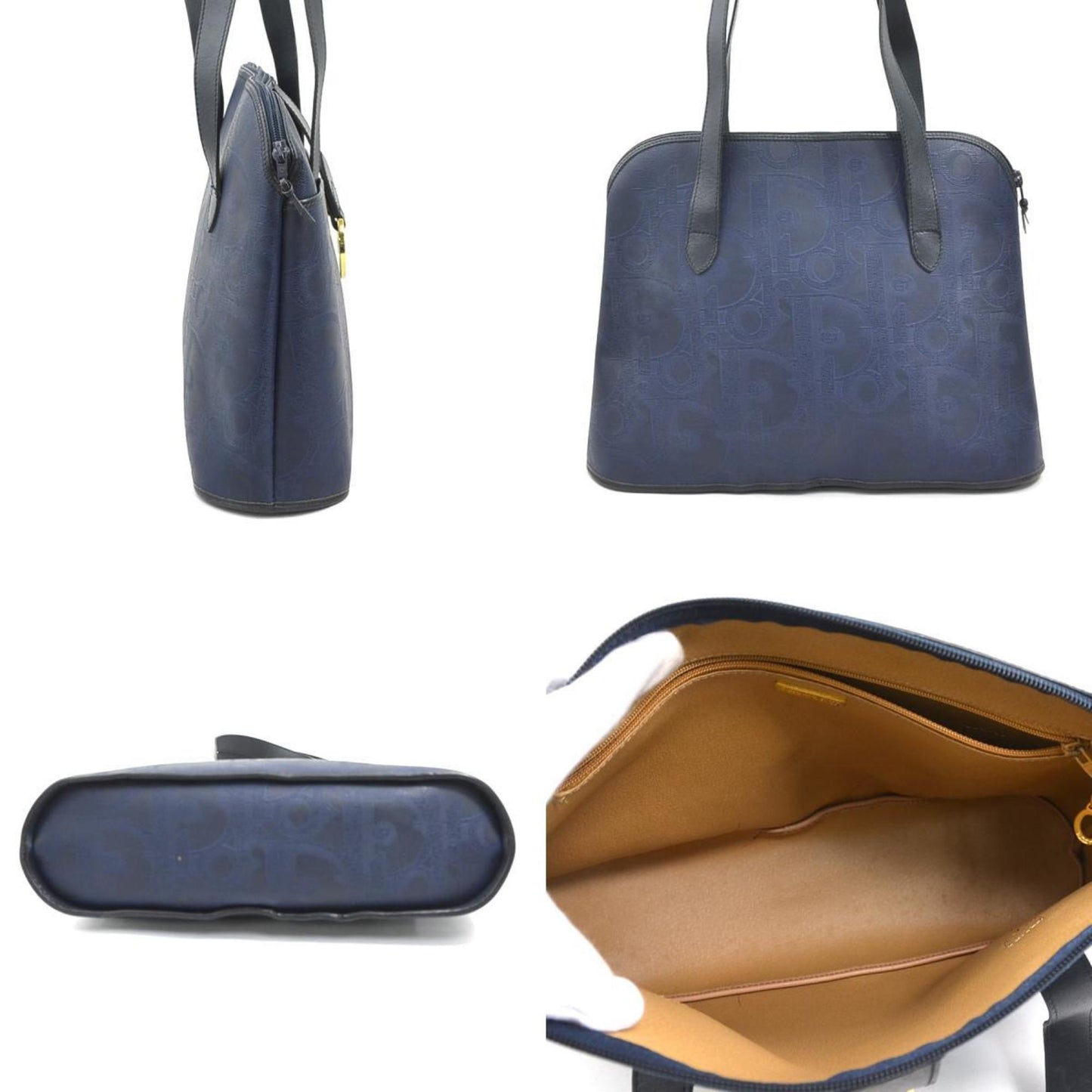 Christian Dior Navy Coated Canvas Leather Shoulder Bag