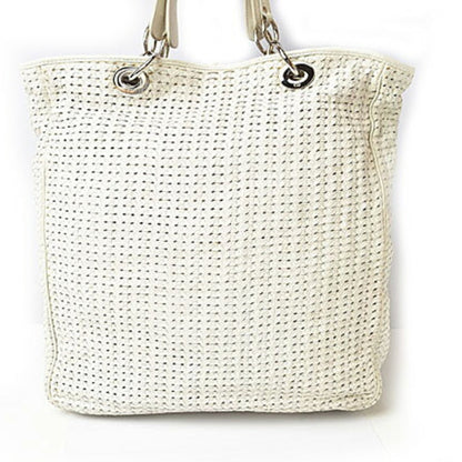 Christian Dior Lady Dior Silver White Leather Tote Bag