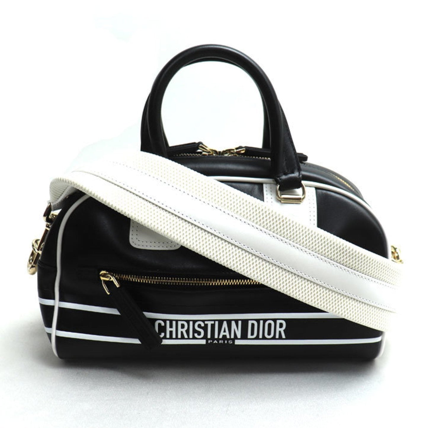 Christian Dior Black White Leather Shoulder Bag