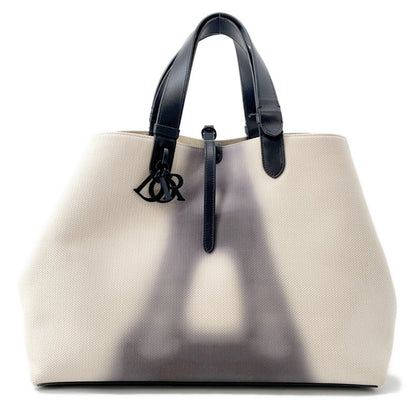 Christian Dior Black Ivory Canvas Leather Tote Bag