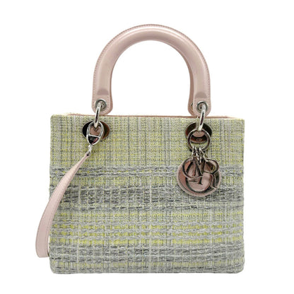 Christian Dior Silver Tweed Leather Handbag Shoulder Bag