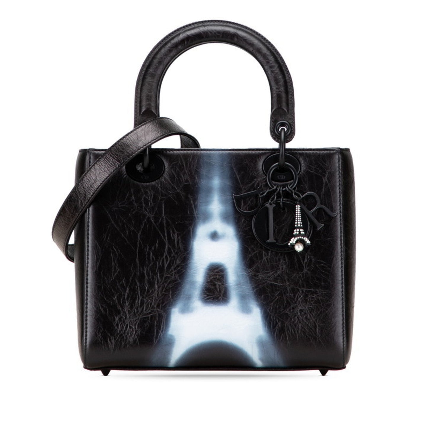 Christian Dior Lady Dior Black White Pvc Leather Handbag Shoulder Bag