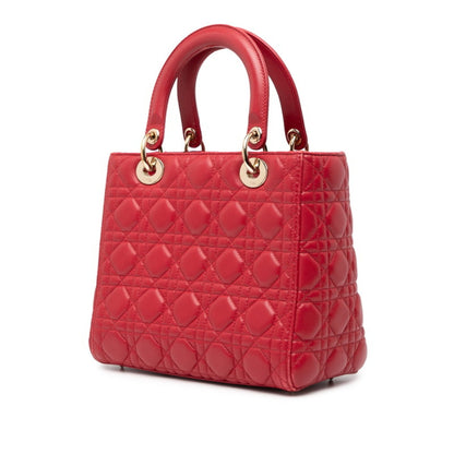 Christian Dior Lady Dior Red Color Leather Handbag