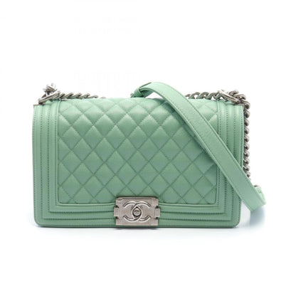 Chanel Boy Chanel Shoulder Bag Caviar Skin Women's Green
