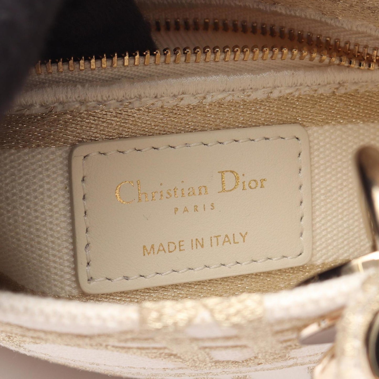 Christian Dior Gold White Canvas Handbag Canvas