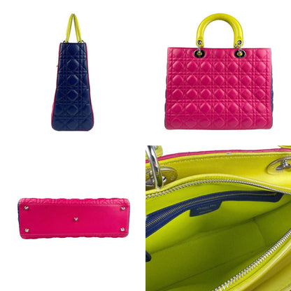 Christian Dior Blue Pink Yellow Leather Handbag Shoulder Bag Leather