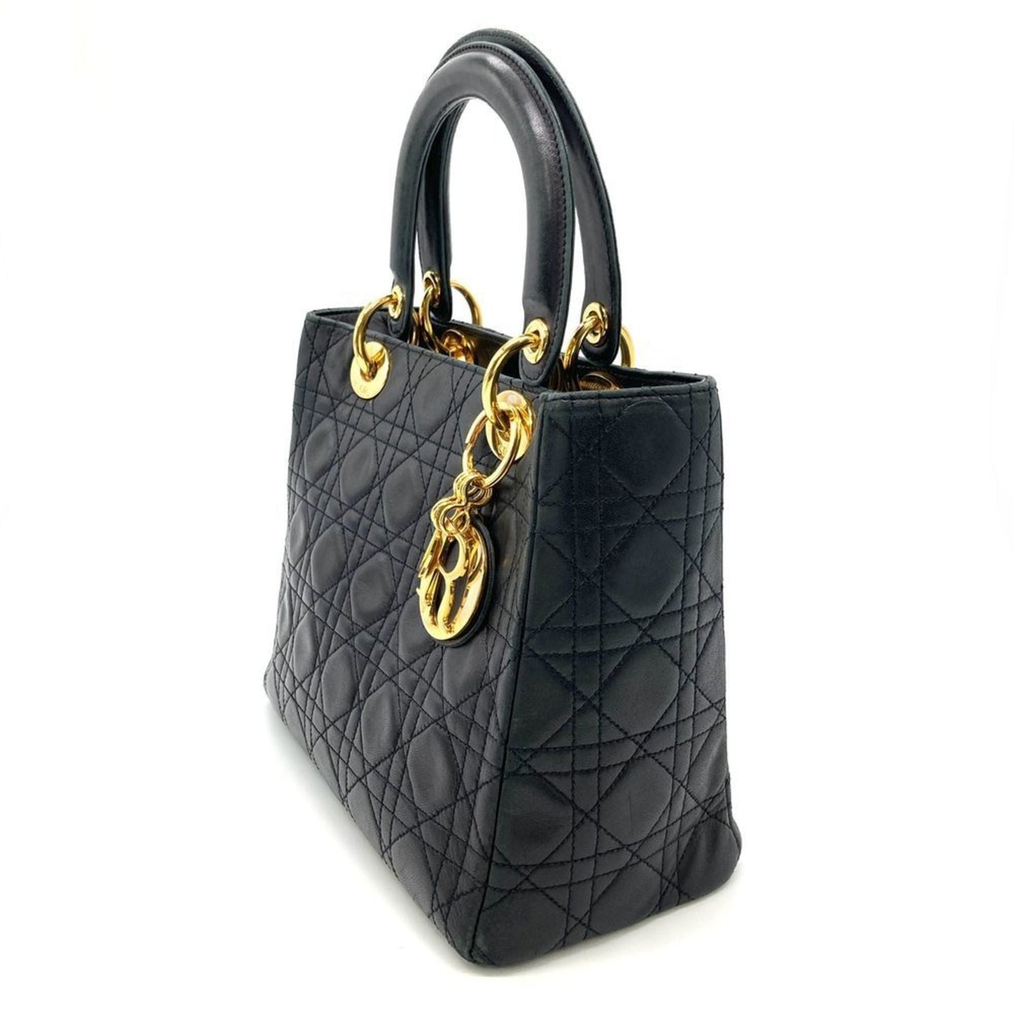 Christian Dior Lady Dior Black Leather Handbag Style 3