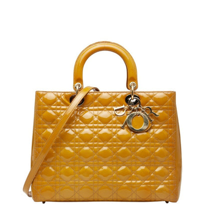 Christian Dior Lady Dior Yellow Patent Leather Handbag Shoulder Bag Leather