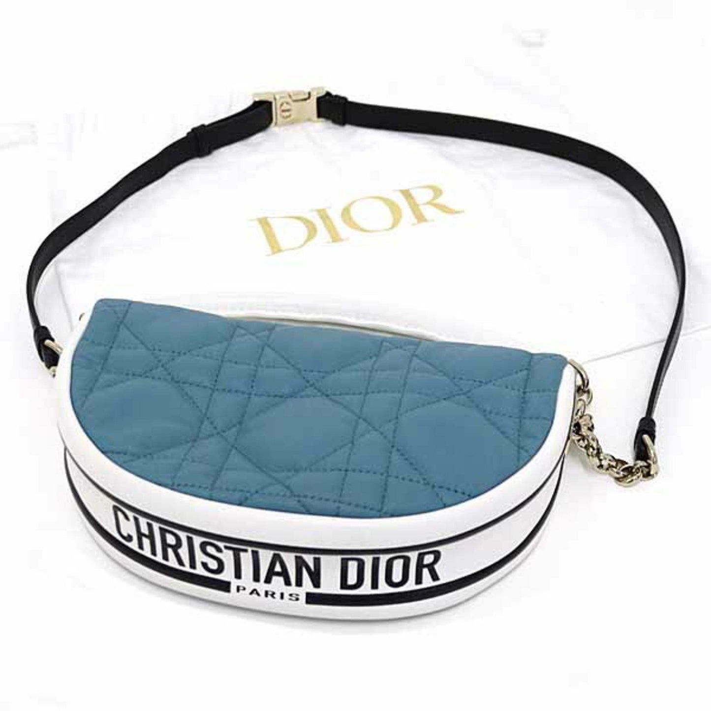 Christian Dior Black Blue White Leather Shoulder Bag