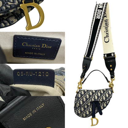 Christian Dior Navy Leather Canvas Saddle Bag Shoulder Bag