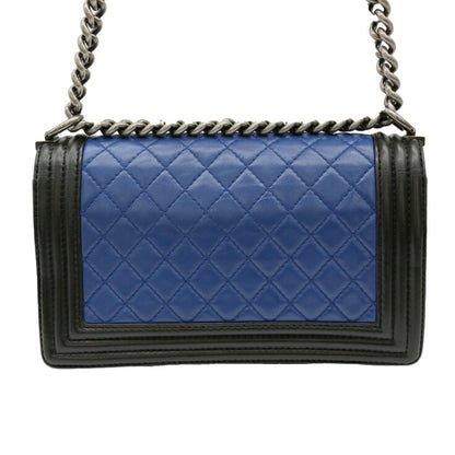 Chanel Boy Chanel Chain Shoulder Lambskin Blue Black Seal A67086