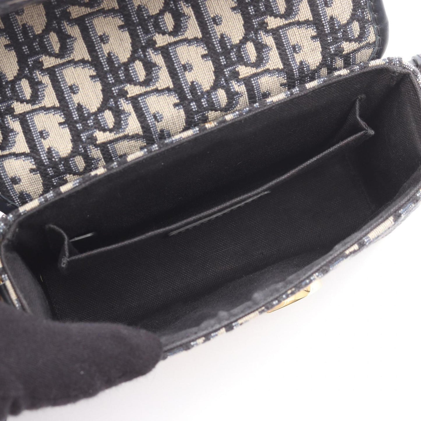 Christian Dior Beige Black Navy Canvas Leather Shoulder Bag