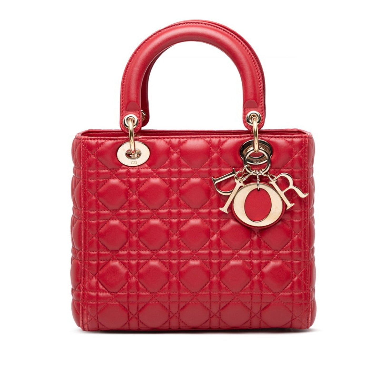 Christian Dior Lady Dior Red Color Leather Handbag